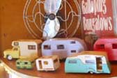 Colorful collection of vintage camper and trailer models in 1948 Masterbilt Trailer